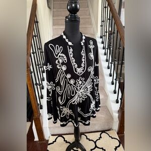 Carole Little Black Tunic with White Embroidery
